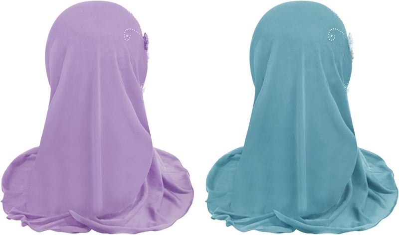 Clobeau Muslim Hijab Girls Hijab Scarfs Head Wrap Scarf, Islamic Scarf Shawls Lace Headscarf Cap, Plain Hijabs for Girls Age 2-6 - Image 3